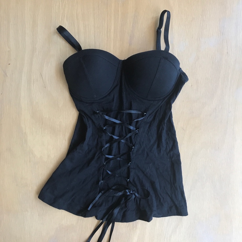 Black corset bustier tank lace up tank top